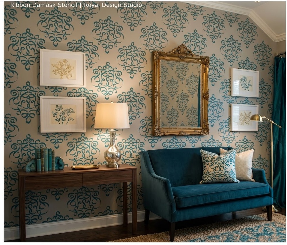 Royal Design Studio Small Ribbon Damask Furniture Decor Stencil 13.5 X 16 3031S